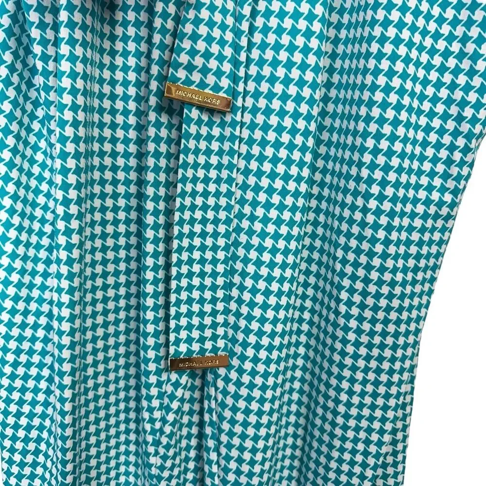 Michael Kors Teal White Houndstooth Print Sleeveless Jumpsuit Women's Size Large